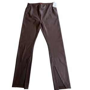Spanx Faux Leather Front Slit Legging Pants Cherry Chocolate  - Size  L - NWT